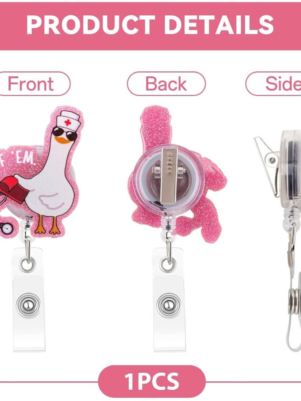 Cuff 'Em Funny Goose Nurse Badge Reel, Cute Retractable ID Badge Holder - Picture 5 of 7